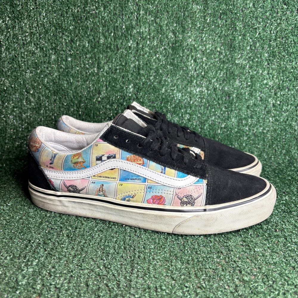 Vans Old Skool Los Waffles Loteria Suede Canvas Skate Sneaker Black Mens Sz 10.0